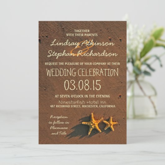 Strandbruiloft Starfish Uitnodigingen (Staand voorkant)