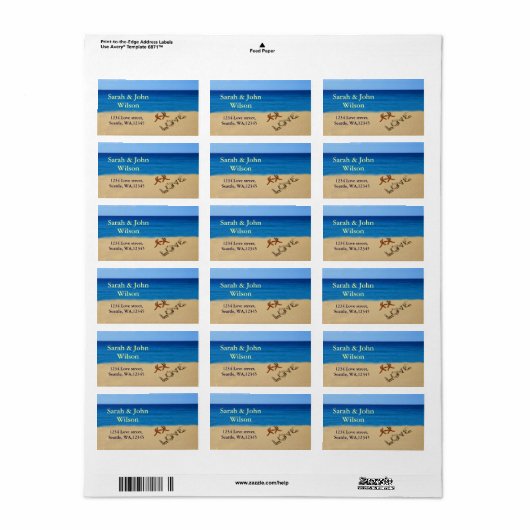 strandbruiloft, terugzendadres label (Full Sheet)