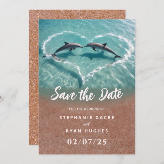 Strandbruiloft tropisch save the date kaart (Voorkant / Achterkant)