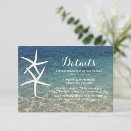 Strandbruiloft Tropische Zeester Trouwdetails Kaart (Staand voorkant)