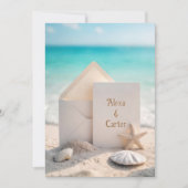 Strandbruiloft uitnodigen met zeesterren kaart (Voorkant)