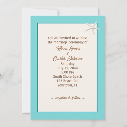 Strandbruiloft uitnodigen met zeesterren kaart (Achterkant)