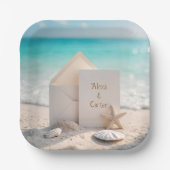 Strandbruiloft uitnodigen met zeesterren papieren bordje (Voorkant)