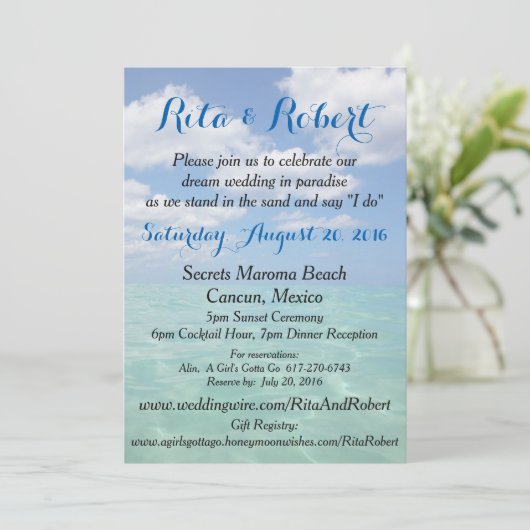 Strandbruiloft uitnodiging - Ocean III Art on Back (Staand voorkant)