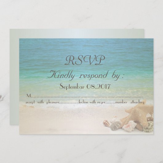 Strandbruiloft Zeeschelpen  RSVP Kaart (Voorkant / Achterkant)