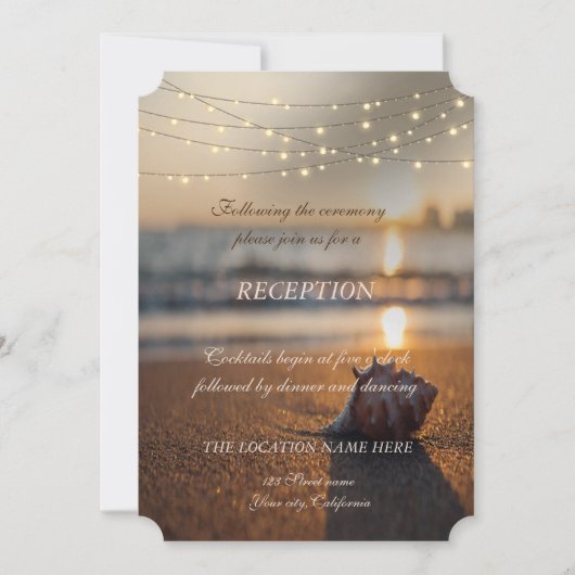 Strandbruiloft Zonsondergang Schelp Receptie Kaart (Voorkant)