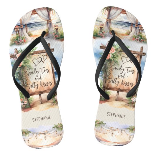 Strandbruiloft Zoute tenen Sandy Kusjes Personalis Teenslippers (Voetbed)