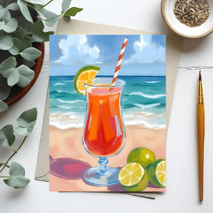 Strandcocktail   Oceaangolven Aquarelschilderij Briefkaart