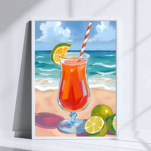 Strandcocktail   Oceaangolven Watercolor Schilderi Poster