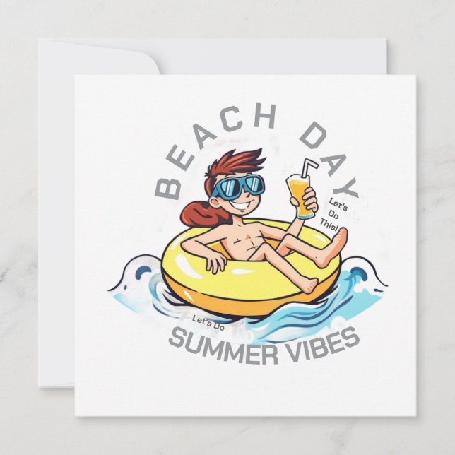 Stranddag Cartoon Karakter op Opblaasbare Ring (Voorkant)