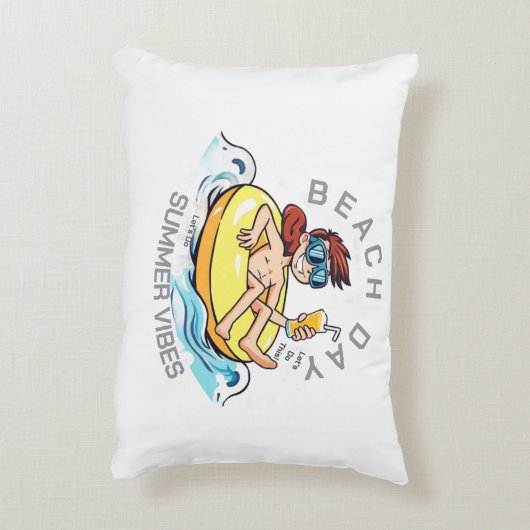 Stranddag Cartoon Karakter op Opblaasbare Ring Accent Kussen (Achterkant (Verticaal))