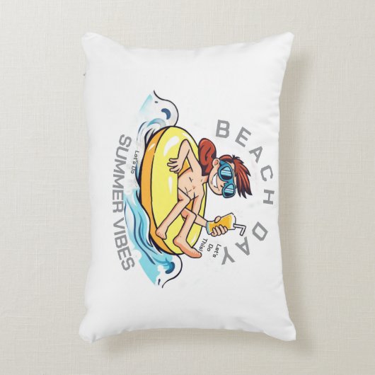 Stranddag Cartoon Karakter op Opblaasbare Ring Accent Kussen (Voorkant(Verticaal))