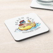 Stranddag Cartoon Karakter op Opblaasbare Ring Bier Onderzetter (Linkerzijde)