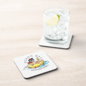 Stranddag Cartoon Karakter op Opblaasbare Ring Bier Onderzetter (Rechterzijde)