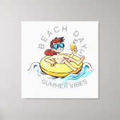 Stranddag Cartoon Karakter op Opblaasbare Ring Canvas Afdruk (Voorkant)