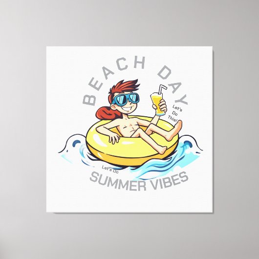 Stranddag Cartoon Karakter op Opblaasbare Ring Canvas Afdruk (Voorkant)