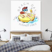 Stranddag Cartoon Karakter op Opblaasbare Ring Canvas Afdruk (Insitu (Slaapkamer))