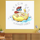 Stranddag Cartoon Karakter op Opblaasbare Ring Canvas Afdruk (Insitu (Woonkamer))