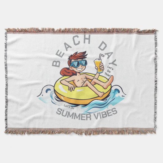 Stranddag Cartoon Karakter op Opblaasbare Ring Deken (Voorkant)