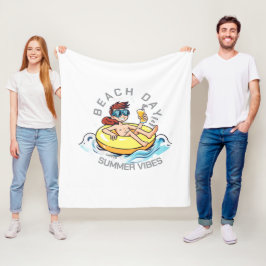 Stranddag Cartoon Karakter op Opblaasbare Ring Fleece Deken