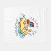 Stranddag Cartoon Karakter op Opblaasbare Ring Fleece Deken (Voorkant (Horizontaal))