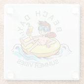 Stranddag Cartoon Karakter op Opblaasbare Ring Glazen Onderzetter (Achterkant)