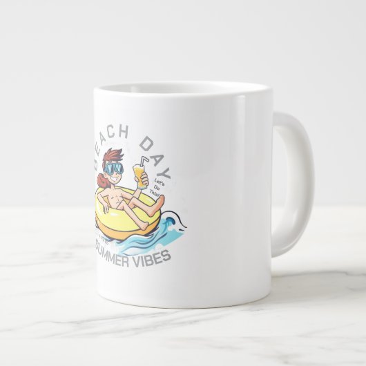 Stranddag Cartoon Karakter op Opblaasbare Ring Grote Koffiekop (Voorkant rechts)