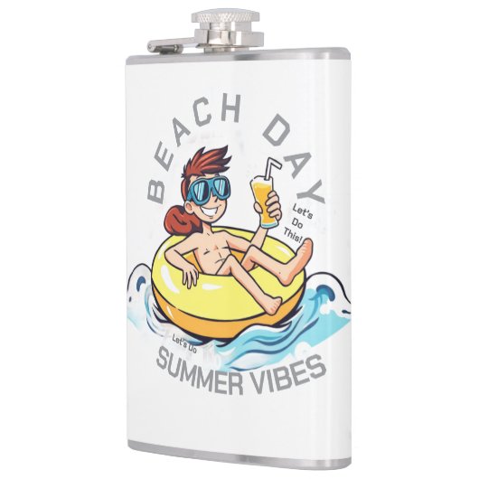 Stranddag Cartoon Karakter op Opblaasbare Ring Heupfles (Links)