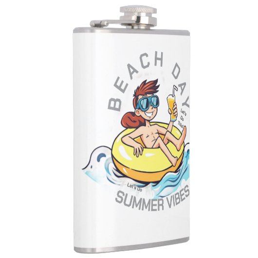 Stranddag Cartoon Karakter op Opblaasbare Ring Heupfles (Rechts)