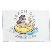 Stranddag Cartoon Karakter op Opblaasbare Ring Kussensloop (Voorkant)