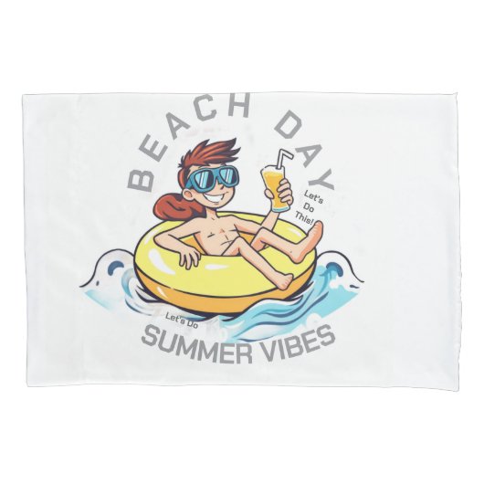 Stranddag Cartoon Karakter op Opblaasbare Ring Kussensloop (Voorkant)