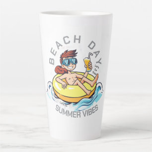 Stranddag Cartoon Karakter op Opblaasbare Ring Latte Mok