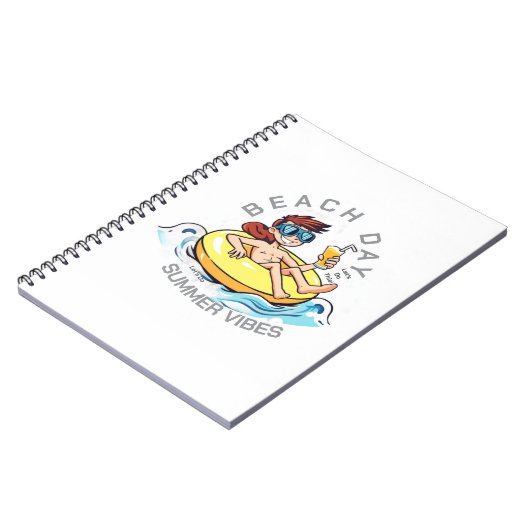 Stranddag Cartoon Karakter op Opblaasbare Ring Notitieboek (Linkerzijde)