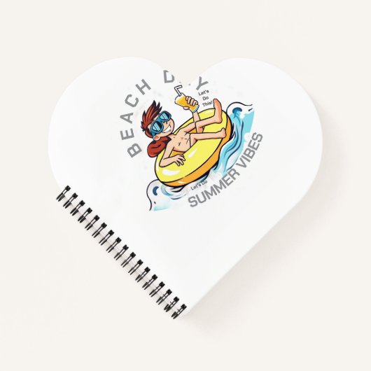 Stranddag Cartoon Karakter op Opblaasbare Ring Notitieboek (Voorkant)