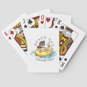 Stranddag Cartoon Karakter op Opblaasbare Ring Pokerkaarten