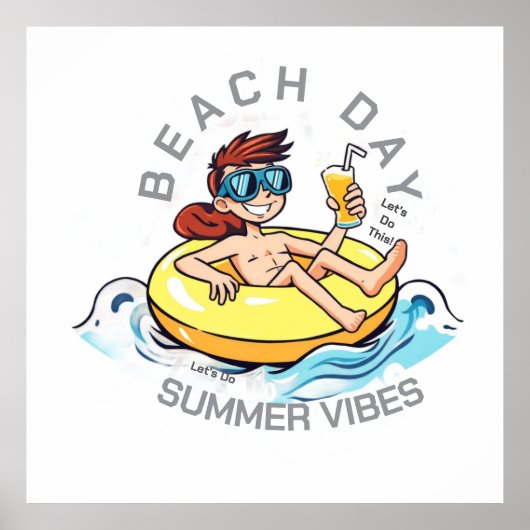 Stranddag Cartoon Karakter op Opblaasbare Ring Poster (Voorkant)