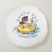 Stranddag Cartoon Karakter op Opblaasbare Ring Rond Kussen (Achterkant)