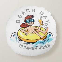 Stranddag Cartoon Karakter op Opblaasbare Ring Rond Kussen