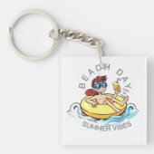 Stranddag Cartoon Karakter op Opblaasbare Ring Sleutelhanger (voorkant)