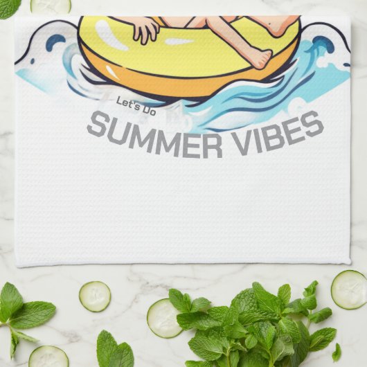 Stranddag Cartoon Karakter op Opblaasbare Ring Theedoek (Gevouwen)