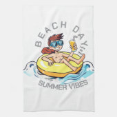 Stranddag Cartoon Karakter op Opblaasbare Ring Theedoek (Verticaal)