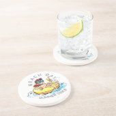 Stranddag Cartoon Karakter op Opblaasbare Ring Zandsteen Onderzetter (Zijkant)