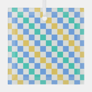 Stranddag diagonale schaakbordpatroon glas ornament