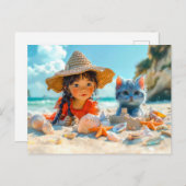Stranddag met schelpen en een kat feestdagenkaart (Voorkant / Achterkant)