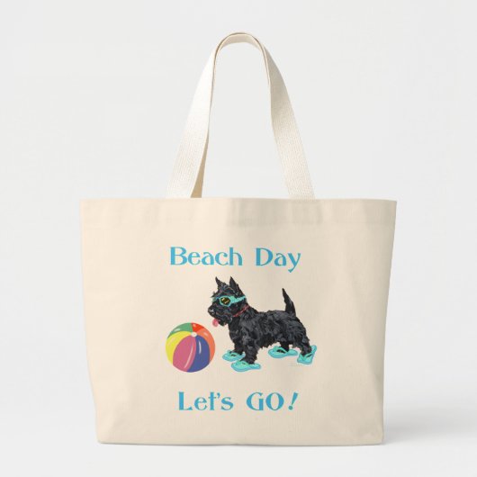 Stranddag Scottie Hond Grote Tote Bag (Voorkant)