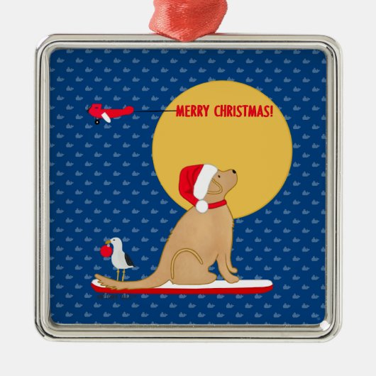 Stranddag Surfen Gouden Kerstman Hond Ornament (Voorkant)