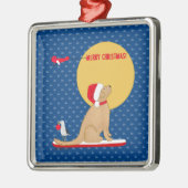 Stranddag Surfen Gouden Kerstman Hond Ornament (Links)