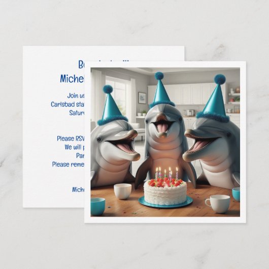 Stranddag, verjaardagsfeestje op het strand, dolfi kaart (Voorkant / Achterkant)