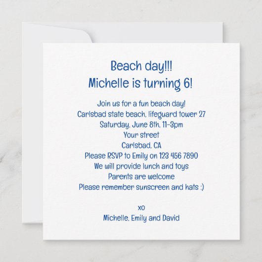 Stranddag, verjaardagsfeestje op het strand, dolfi kaart (Achterkant)