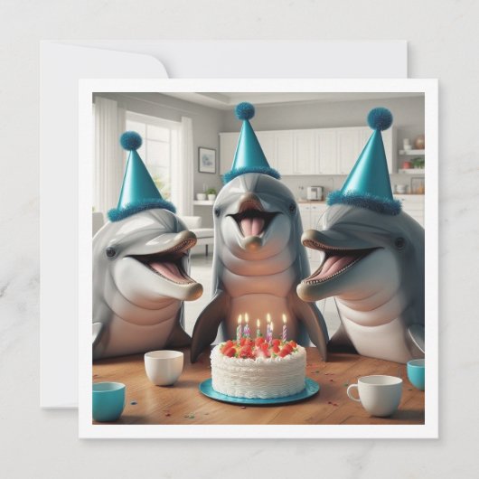 Stranddag, verjaardagsfeestje op het strand, dolfi kaart (Voorkant)